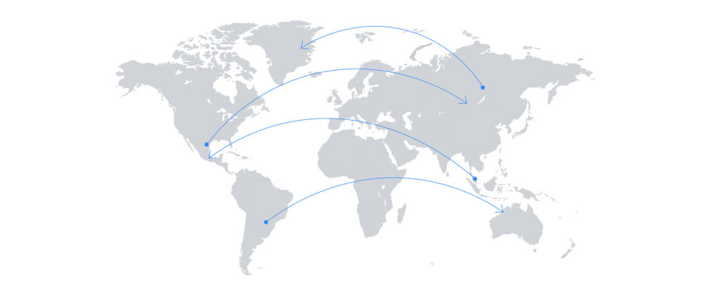 World map with arrows indicating cross-border e-commerce