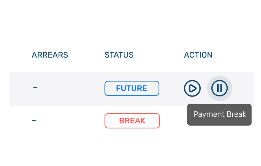 Payment break screen for flexible payments