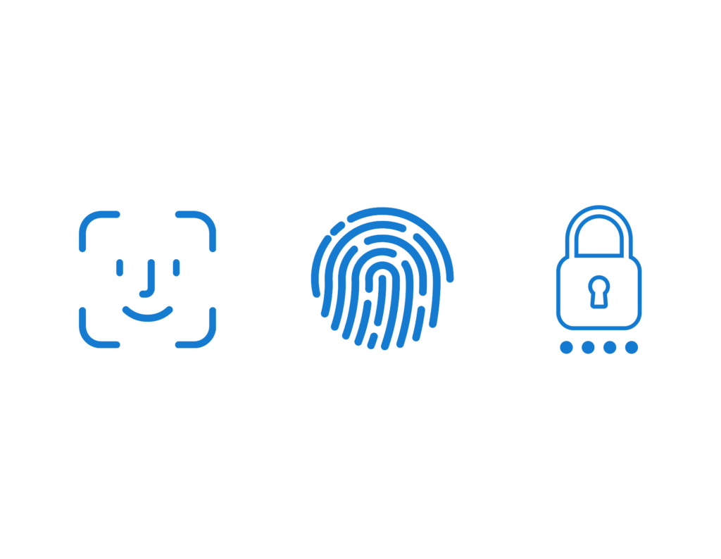 Biometric icons, including face ID, fingerprint ID and passcode.