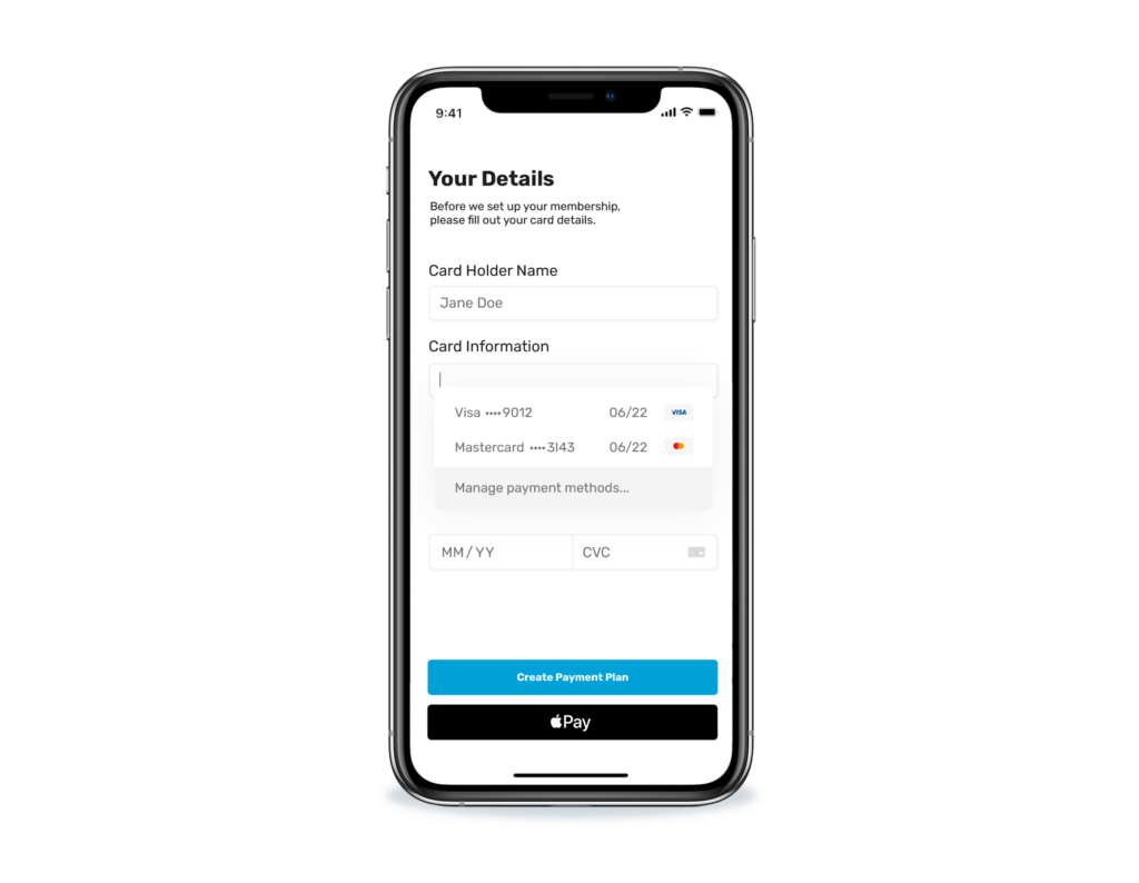 Mobile checkout setting up a recurring payment