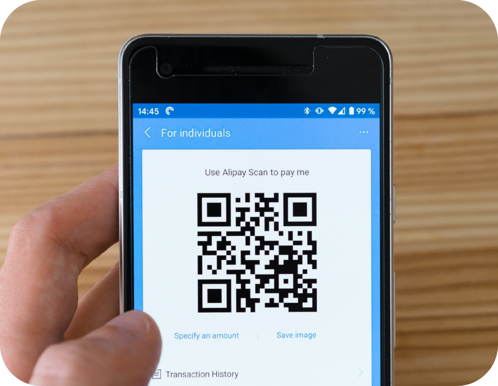 QR code to scan on a mobile to make a payment via Alipay